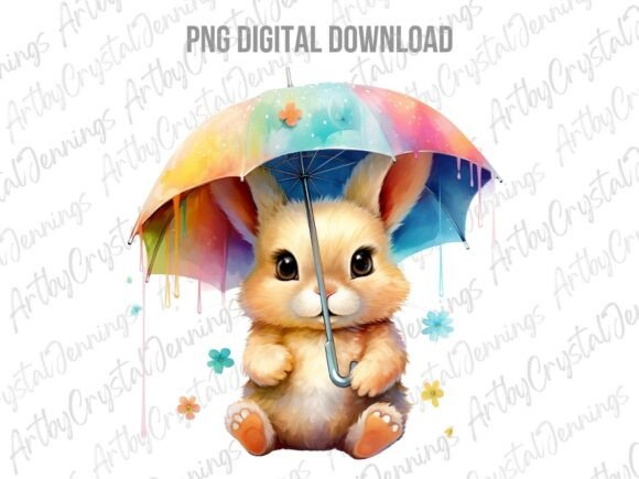 Download Rainbow Umbrella Watercolor Bunny PNG - Watercolor bunny png Collection